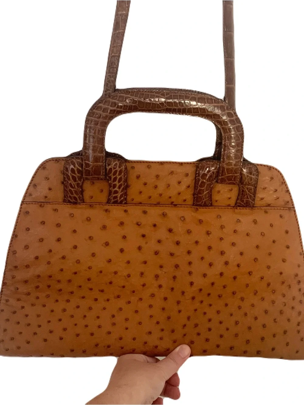Warm Tan Brown Genuine Ostrich Glazed Brown Alligator Trim Doctor Bag USA Made
